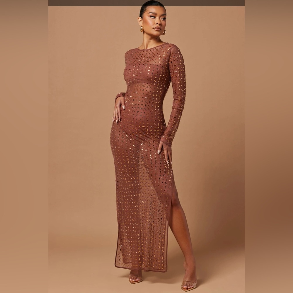Sana Embellished Maxi Dress - Cognac